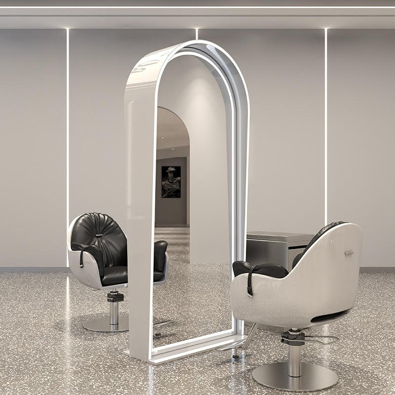Barber Shop Mirror Stand Hair Salon Special LED with Light Simple European Style Salon Hair Cutting Mirror