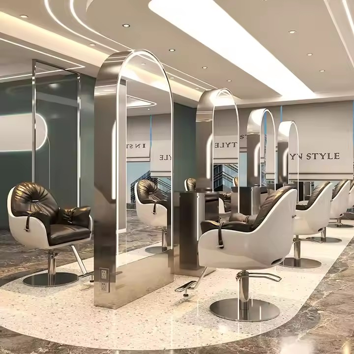 Professional Barber Station Beauty Hair Styling LED Light Salon Floor Mirror