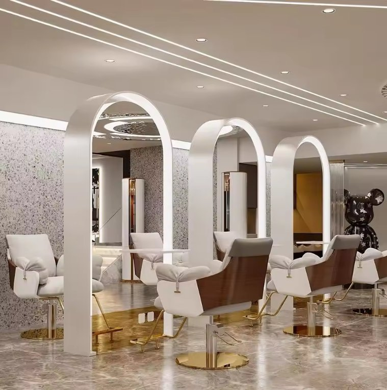 Modern LED Light Barbershop Salon Mirror Station