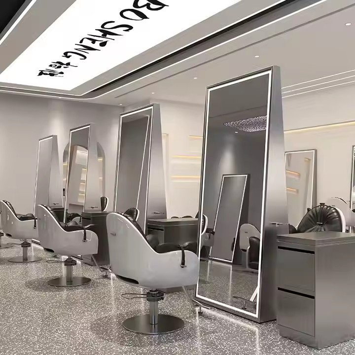 Classic LED Hairdressing Mirror Station Commercial Styling Station