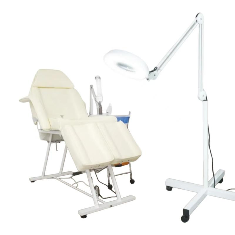 3X5X10X12X Foldable LED Wheel Standing Floor Magnifying Glass Lamp for Manicure Salon