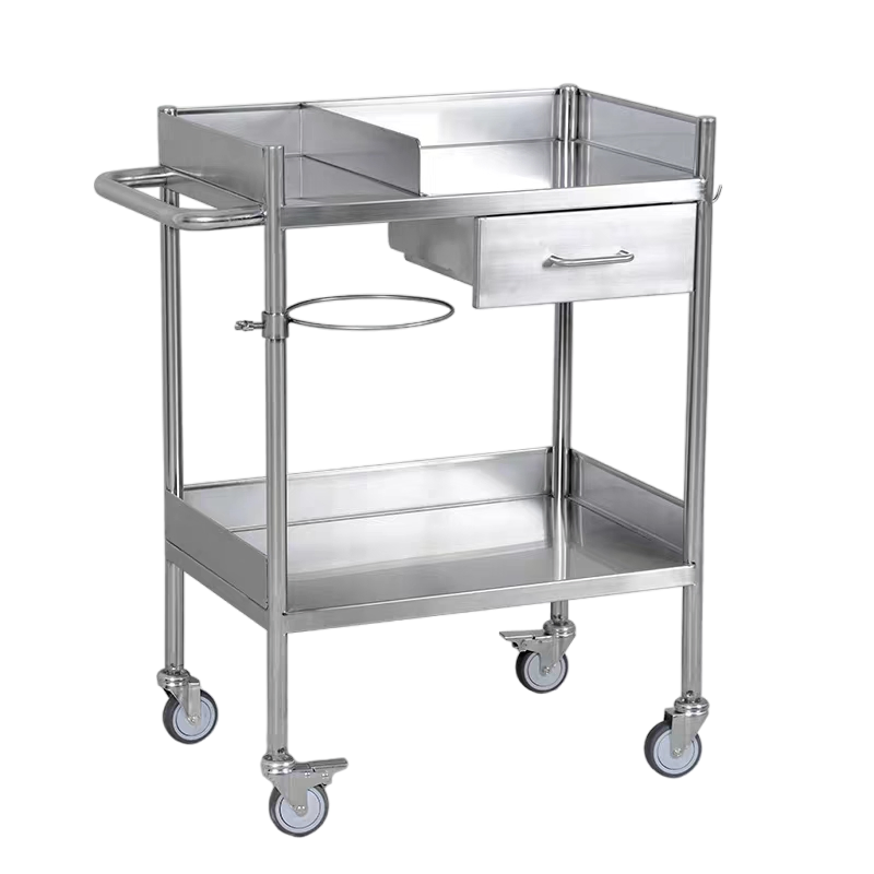 Medical Hospital Stainless Steel Vet Double Equipment Veterinary Vehicle Cart