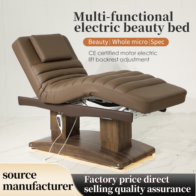 Luxury Wood Grain Base Beauty Salon Massage Table 4 Motors Electric Adjustable Reclining Esthetician Facial Bed
