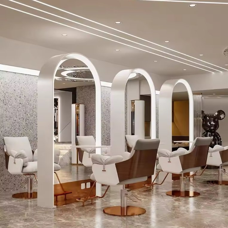 Modern LED Light Barbershop Salon Mirror Station