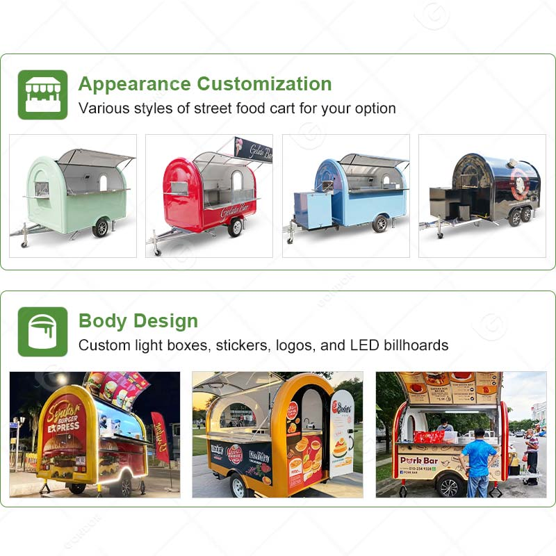 Full Equipment Remolque Crepe Carrito De La Comida Callejera Trailer Smoothie Food Truck Kitchen Boba Mobile Snack Cart