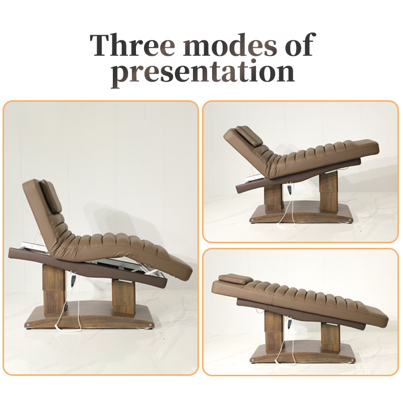 Luxury Wood Grain Base Beauty Salon Massage Table 4 Motors Electric Adjustable Reclining Esthetician Facial Bed