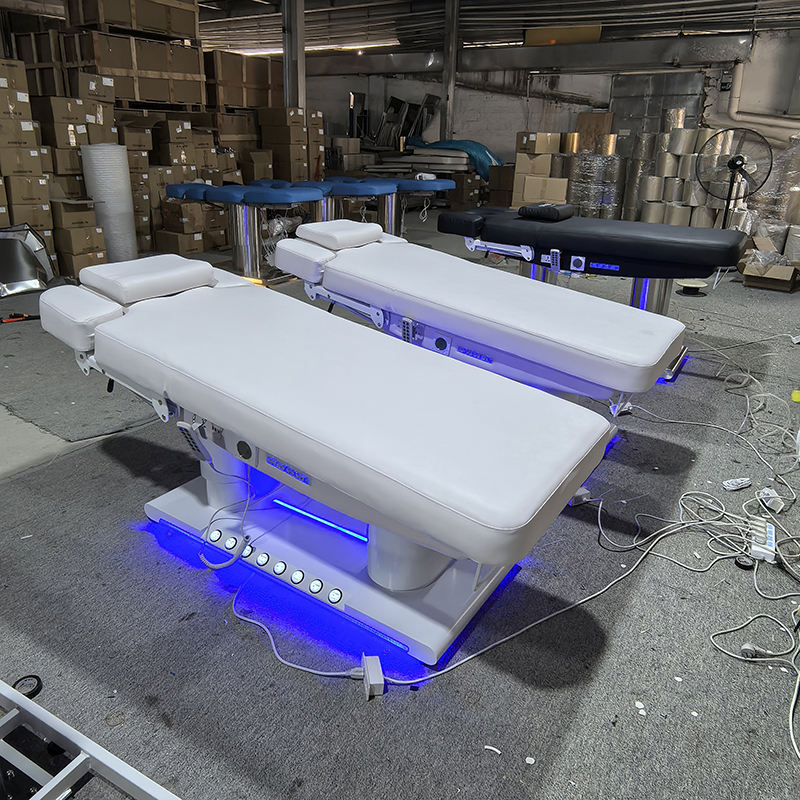 Modern Full White Leather Beauty Salon Furniture Treatment Heated Cosmetic Bed Luxury 4 Motors Electric Saloon Massage Table Bed