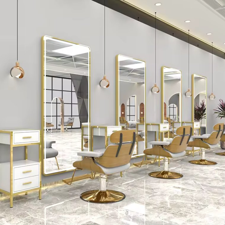 Cheap Oval Hair Salon Mirror Barber Table with LED Lights