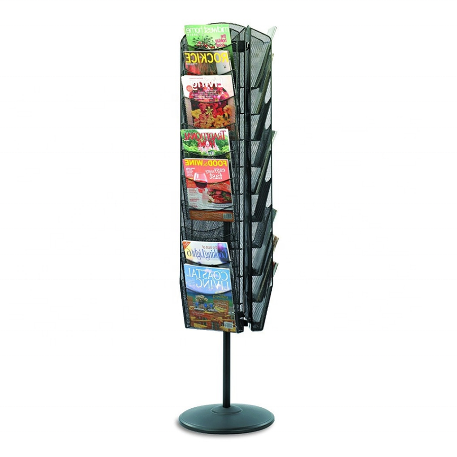 Metal Revolving Library Newspaper Brochure Magazine Stand Rack for Supermarket