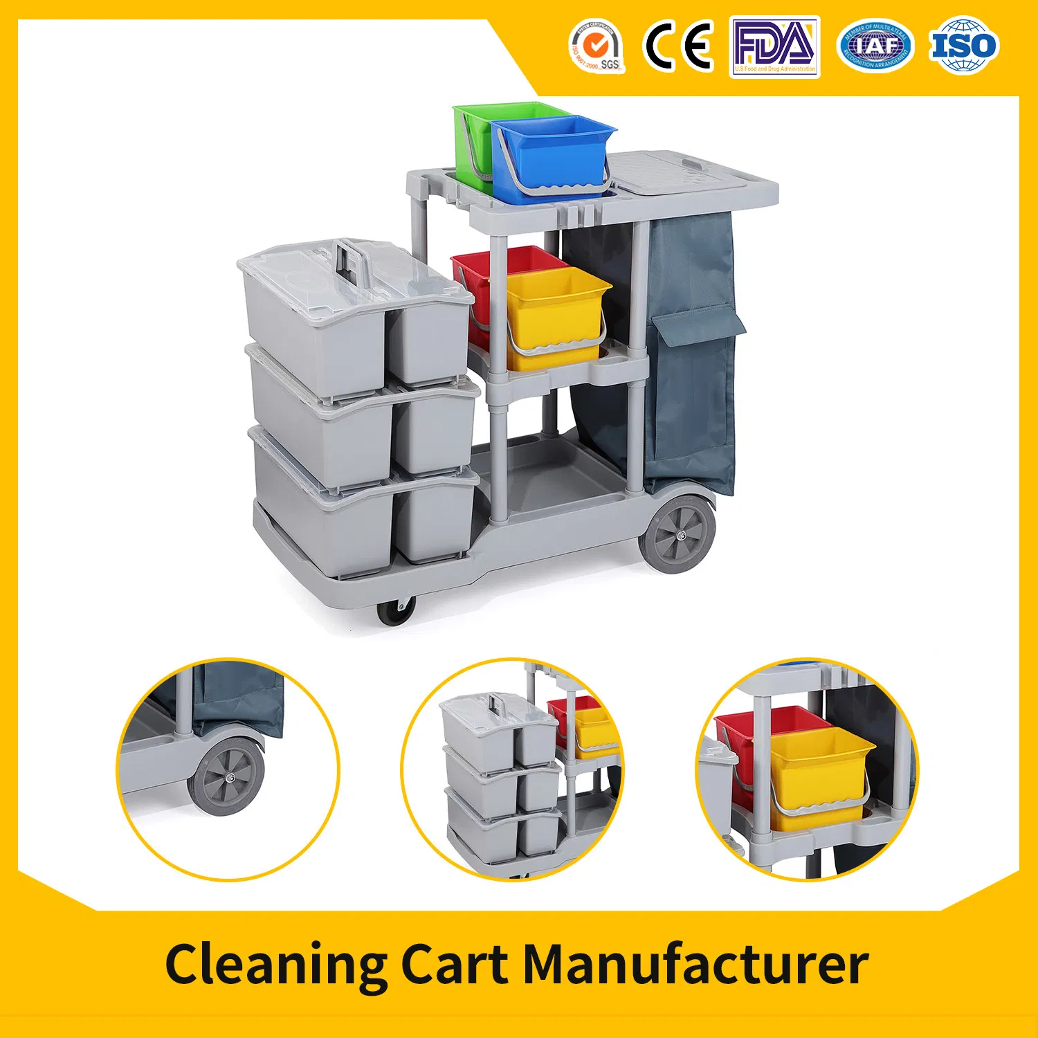 Commercial Hotel Cleaning Equipment Housekeeping Janitorial Cleaning Trolley Cart Household Cleaning