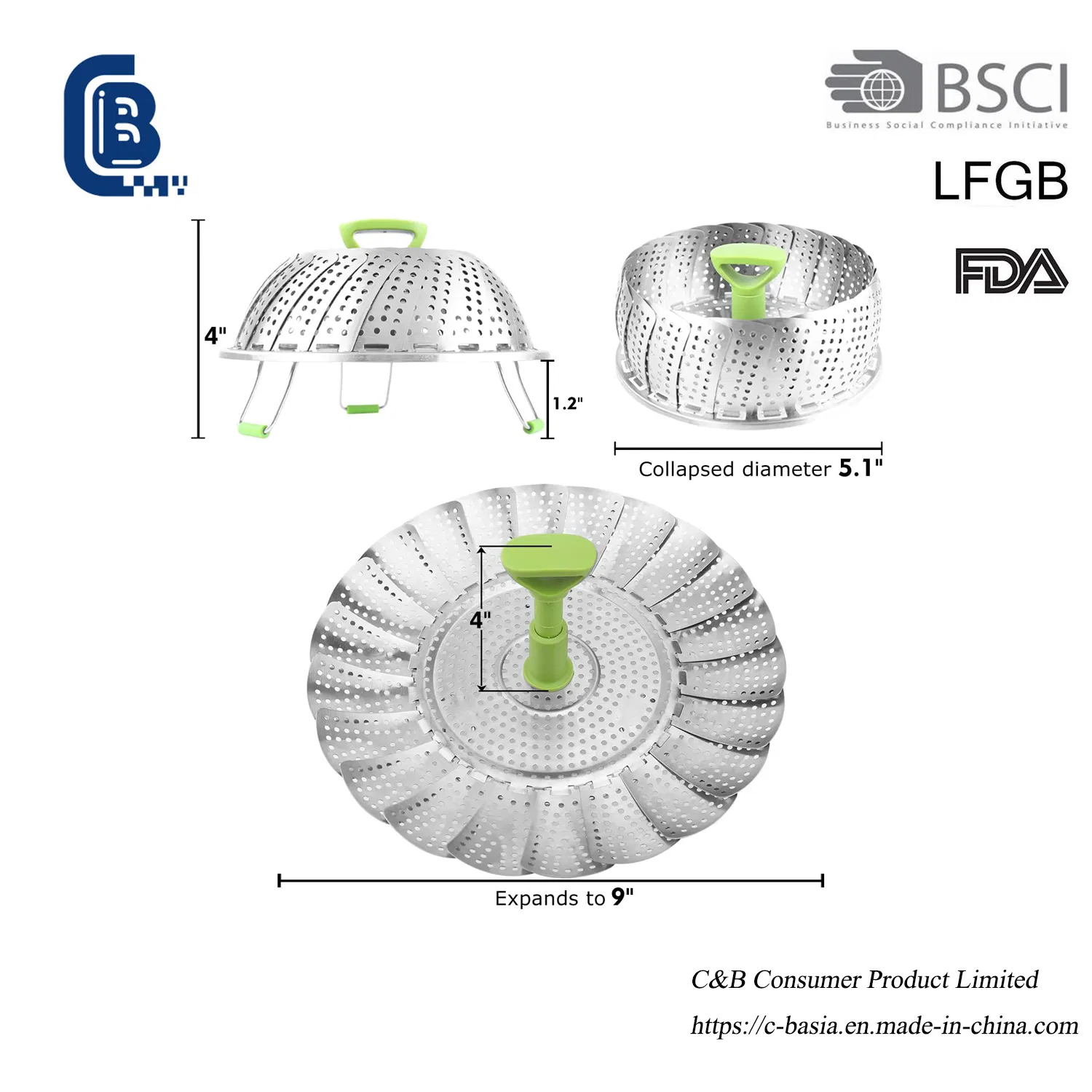 Hot Selling Stainless Steel Foldable Steamer Basket - Adjustable for Veggies &amp; Fruits
