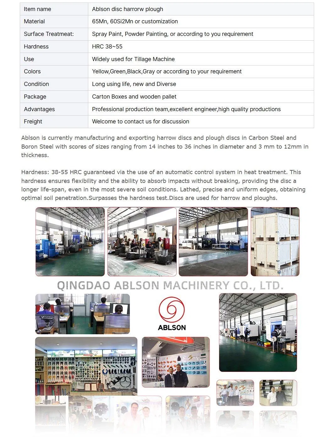 Product Parameters Chart