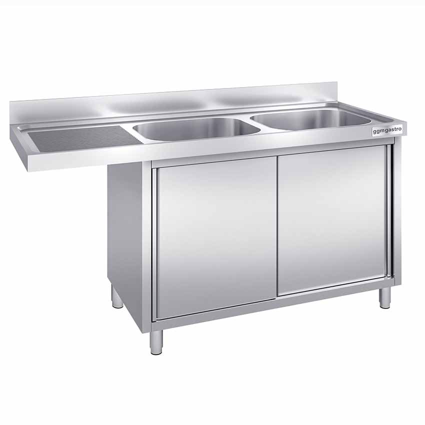 Gabinete de cocina de restaurante con fregadero de acero inoxidable, gabinete de acero inoxidable hecho a medida con lavabo