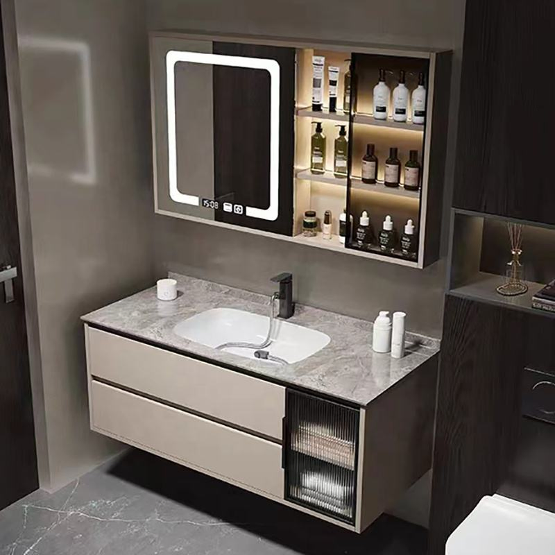 Gabinetes de baño pequeños de acero inoxidable montados en la pared modernos con lavabo