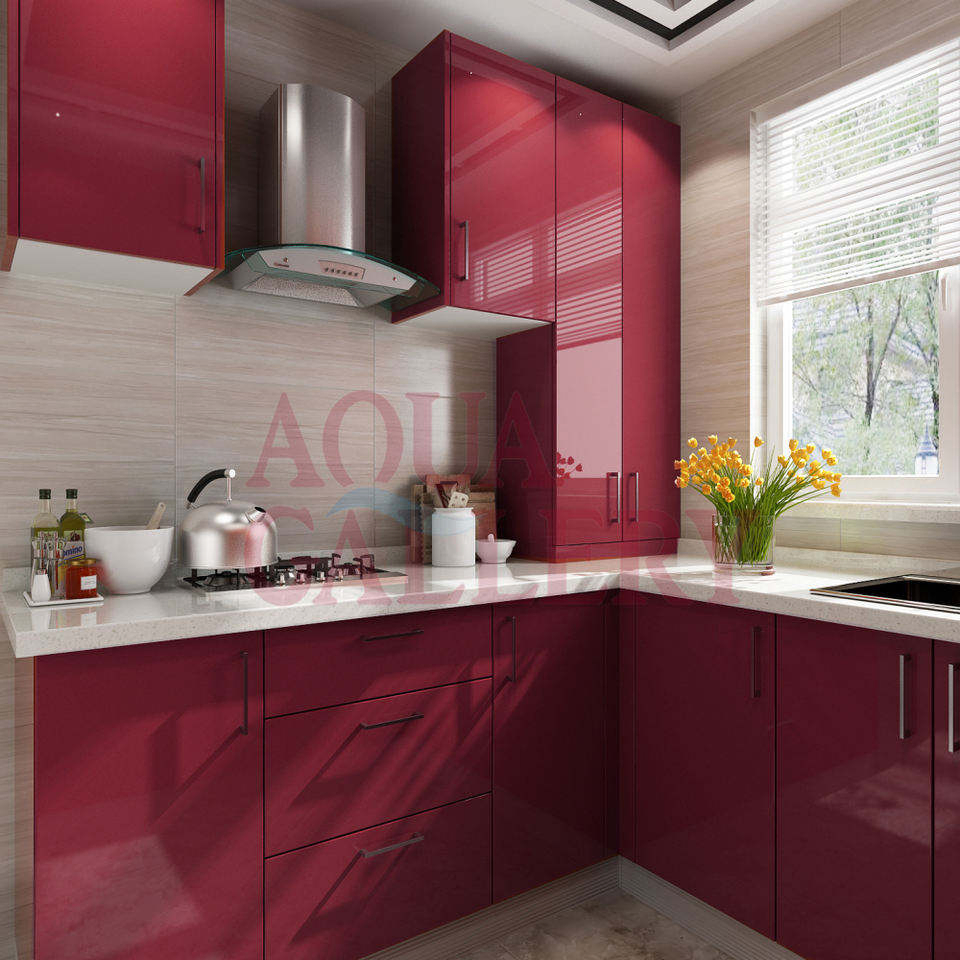 Fábrica de gabinetes de cocina personalizados con fregadero de acero inoxidable lacado con armarios de cocina