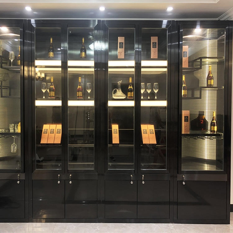 Frigorífico de vino de lujo negro mate, bodega alta personalizada, enfriador de vino tinto para hotel, diseño de armario para vino