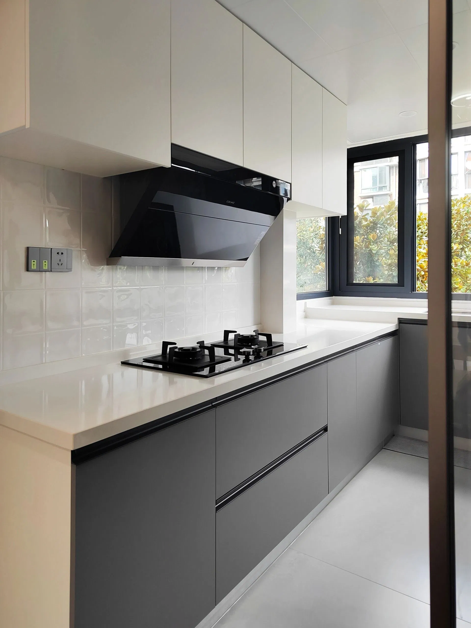 Gabinetes de cocina de melamina moderna con fregadero para villas de lujo