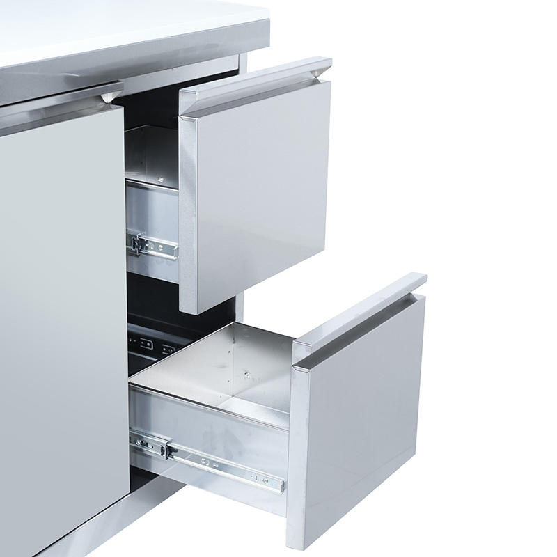 Nuevo armario de cocina exterior de acero inoxidable con puerta solitaria y gabinete de almacenamiento de dos cajones para camping, jardín y fiestas