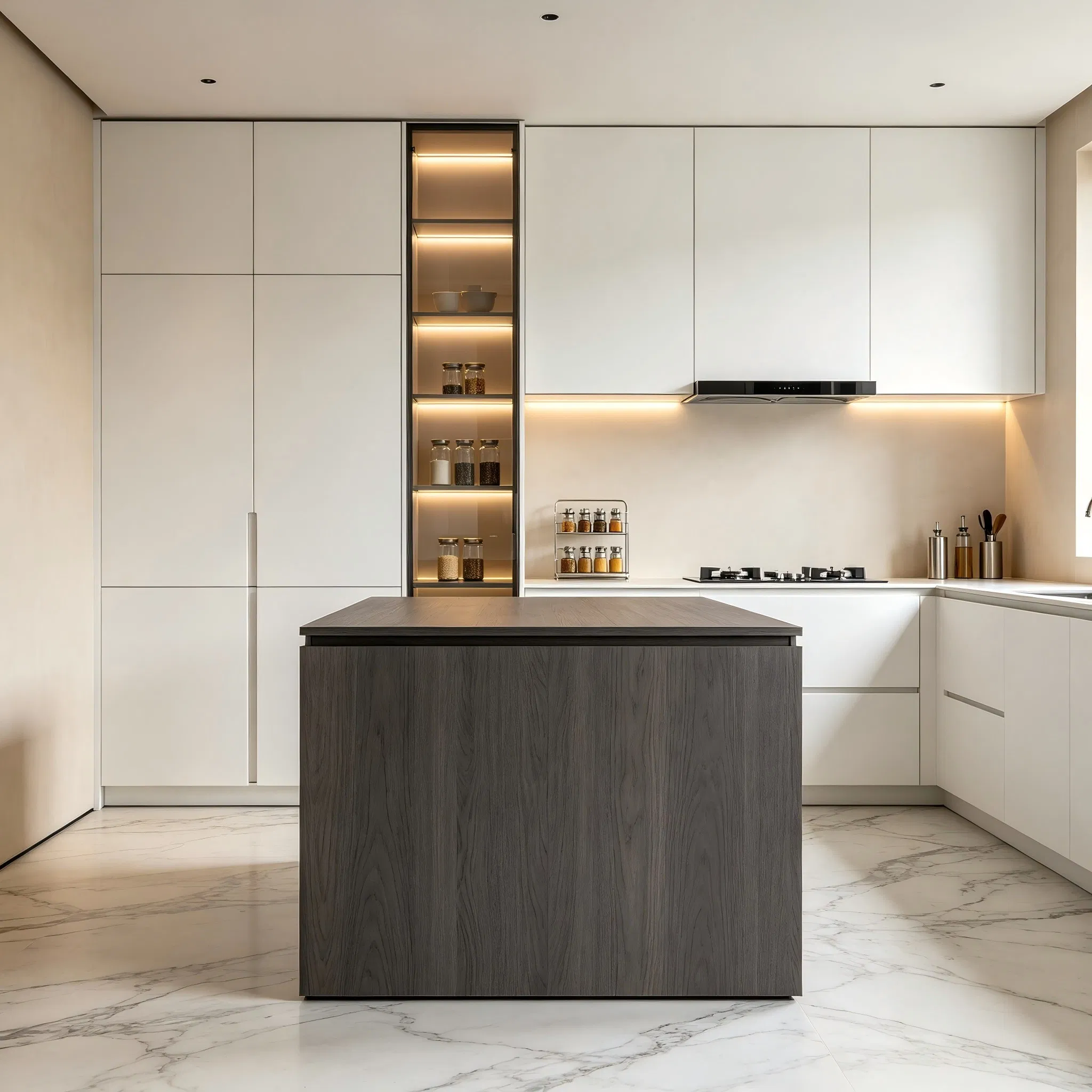 ISO9001 Aprobado Acero Inoxidable Anbangni Resistente al Calor Madera MDF Mueble Chapado Cocina Gabinete