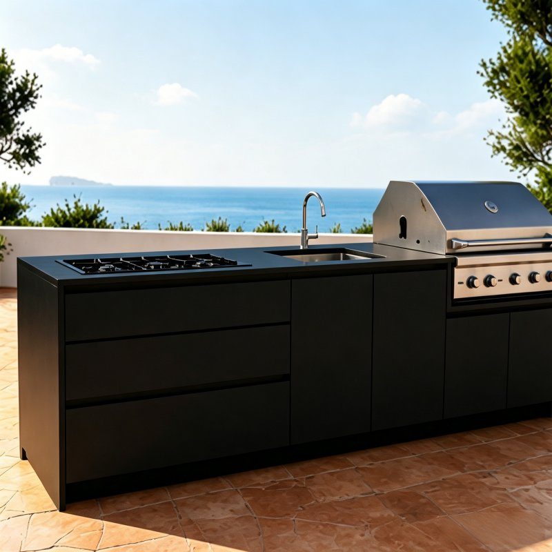 Custom Outdoor Stainless Steel Kitchen Cabinet with BBQ Grill Sink and Storage