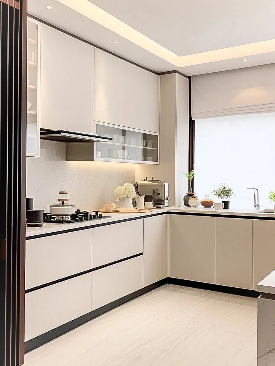 Gabinetes de cocina de alto brillo elegantes hechos de madera maciza
