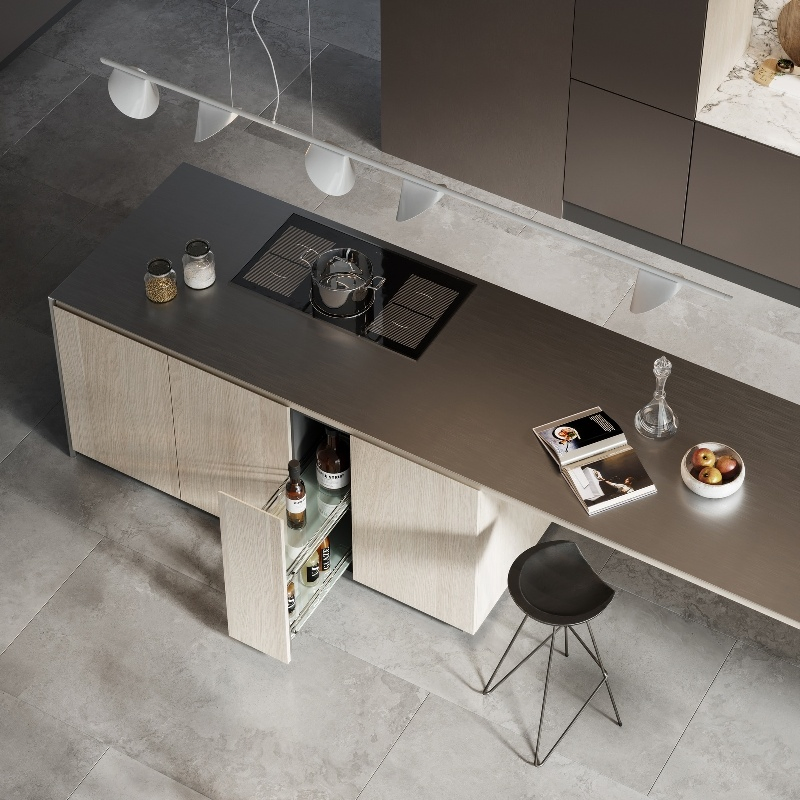 Mesa de trabajo de acero inoxidable, estante, estante de almacenamiento Gn y más muebles de cocina