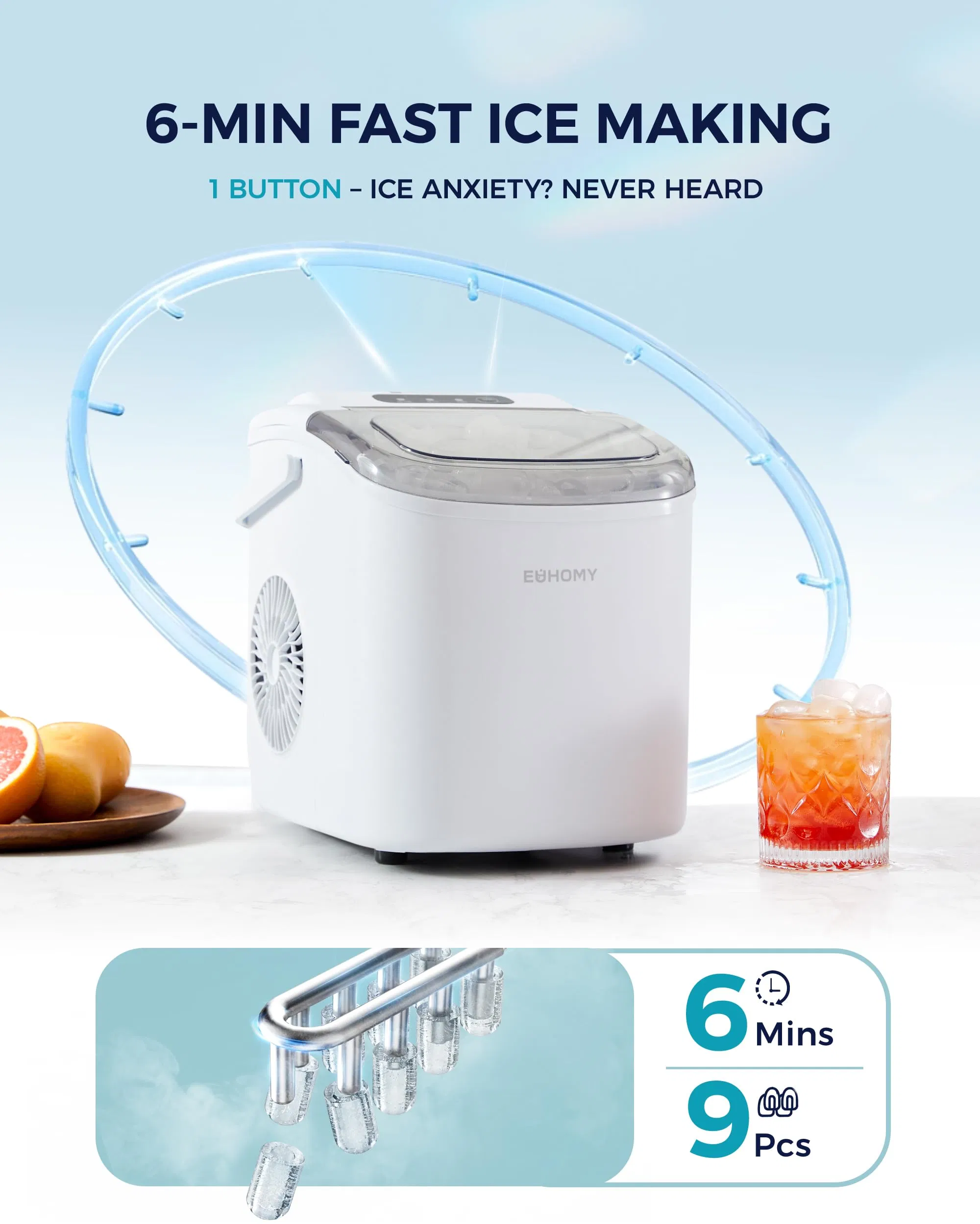 Euhomy Máquina de Hielo en Forma de Bala Solución Compacta y Portátil para Hacer Hielo