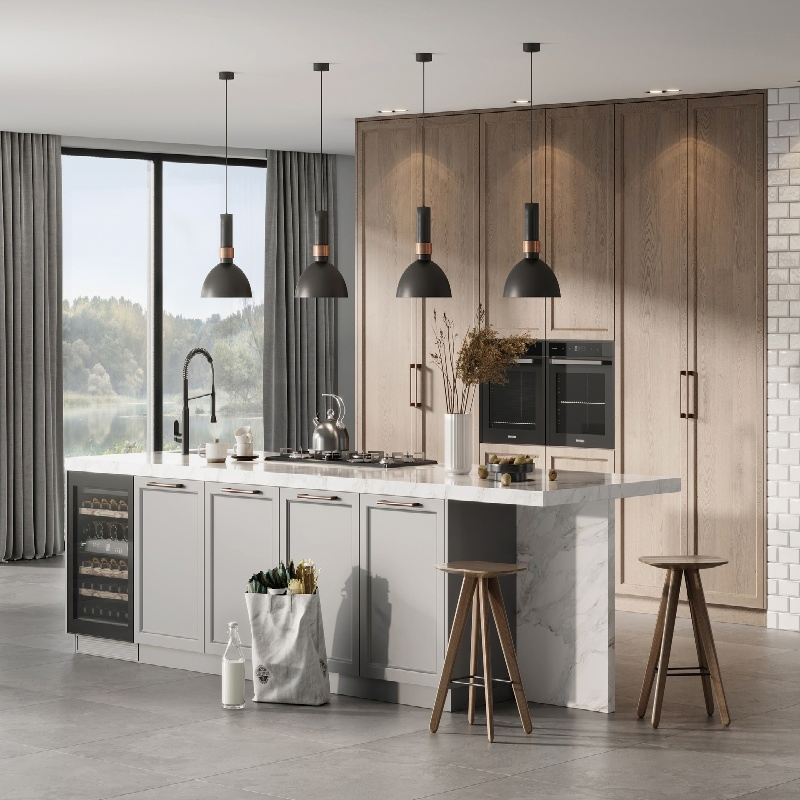 Mesa de trabajo de acero inoxidable, estante, estante de almacenamiento Gn y más muebles de cocina