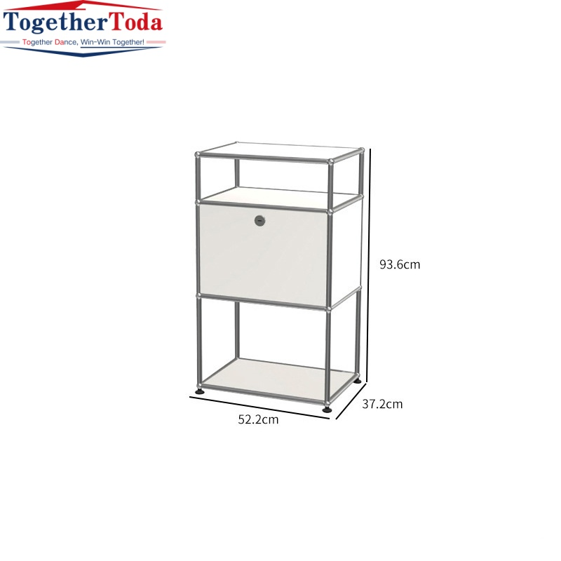 Mesa de extremo modular alta 3-Tier con gabinete de almacenamiento bloqueable y marco de acero inoxidable para espacios pequeños, uso en hoteles y en casa