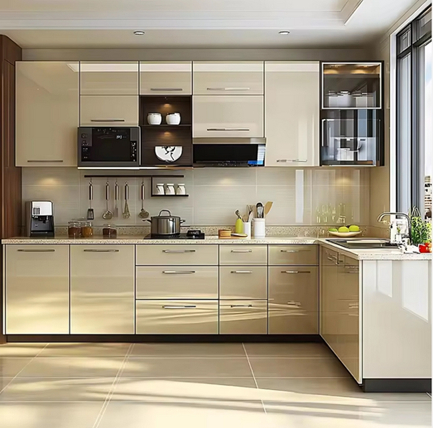 Conjuntos de cocina de acero inoxidable personalizados de lujo, cocinas modulares contemporáneas con fregadero, calidad premium para uso en apartamentos