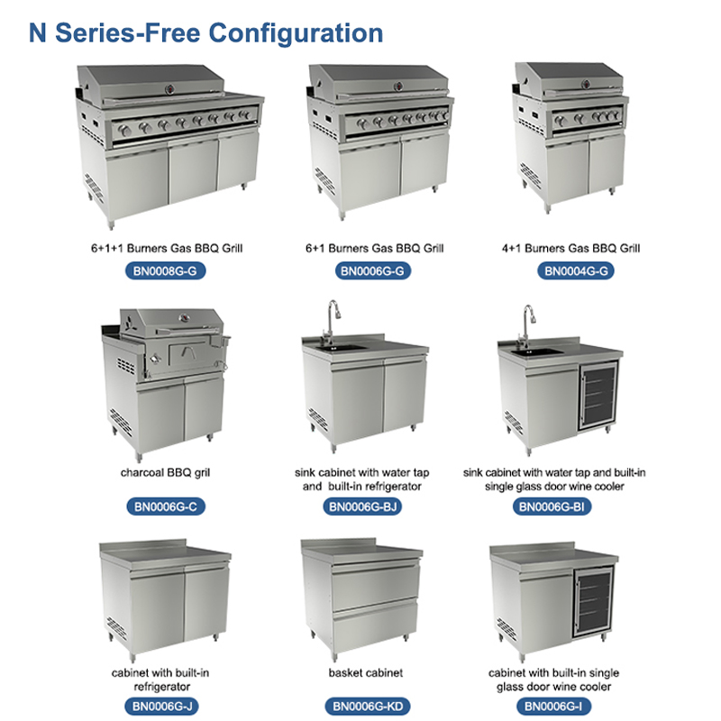 Isla de Cocina Modular de Acero Inoxidable 304 con Gabinete para Parrilla de Barbacoa