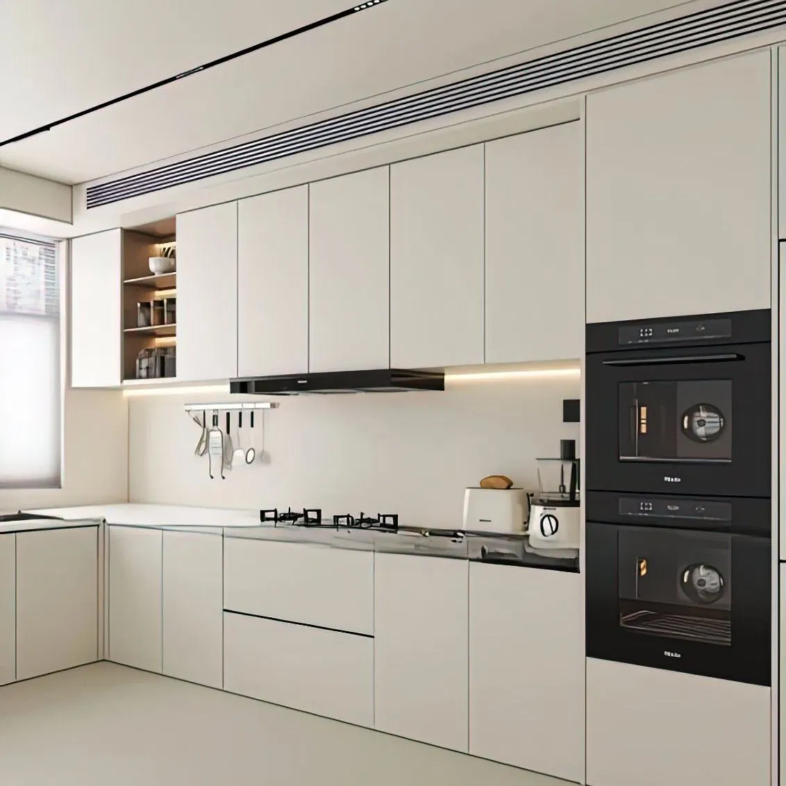 Gabinetes de cocina modernos y elegantes en negro con encimeras duraderas