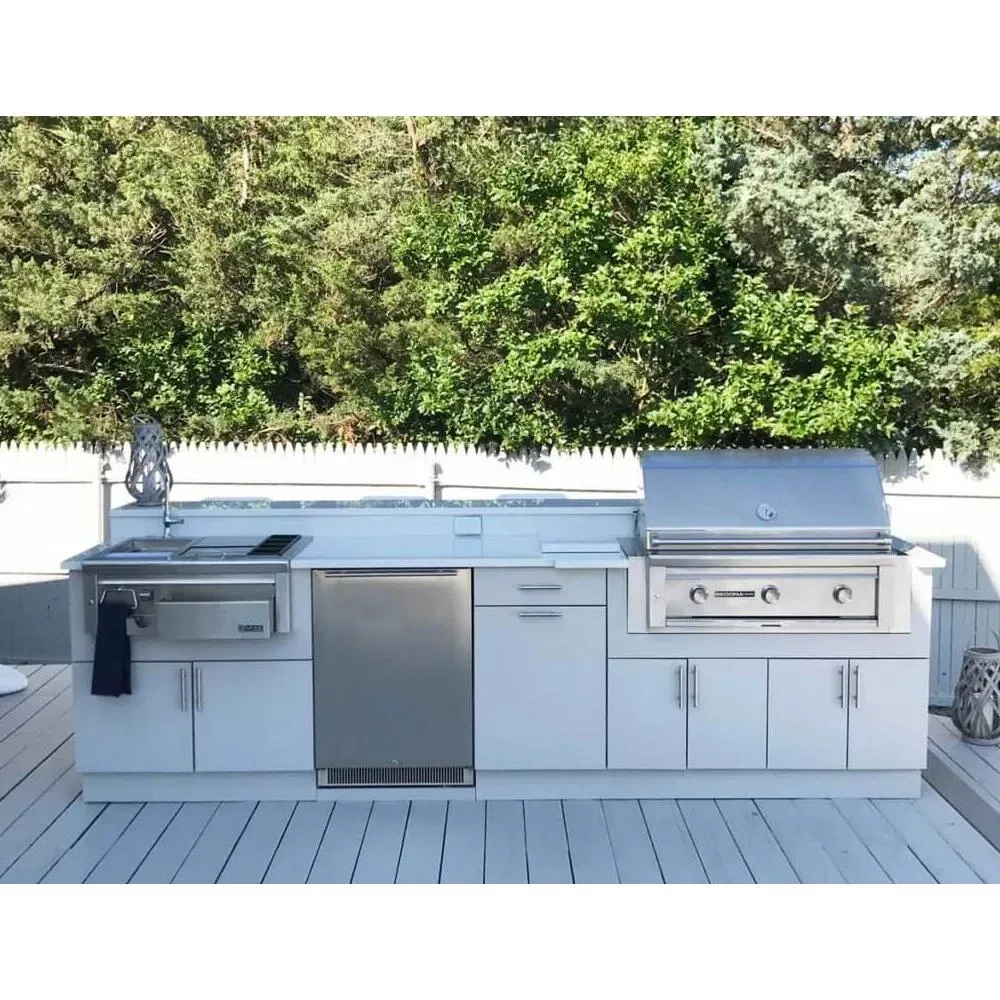 Gabinetes de cocina de acero inoxidable coloridos para exteriores con fregadero doble y sencillo hechos a medida