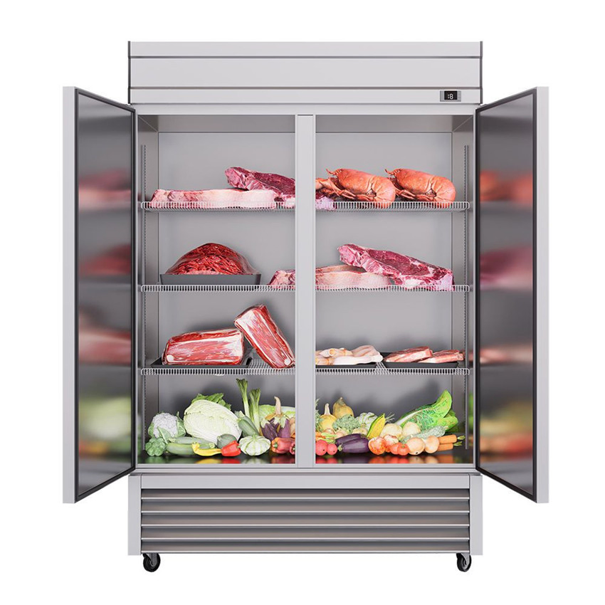 Nuevo diseño de nevera de exhibición con estantes ajustables para oficina y despensa, armario vertical de acero inoxidable