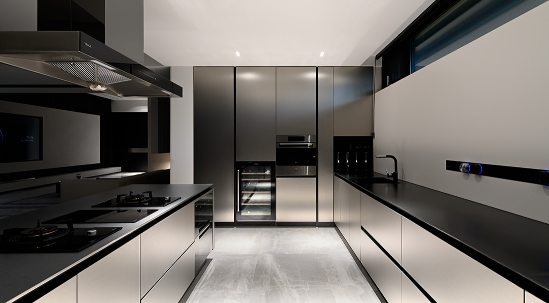 Mueble de cocina modular de agitación de madera maciza y acero inoxidable