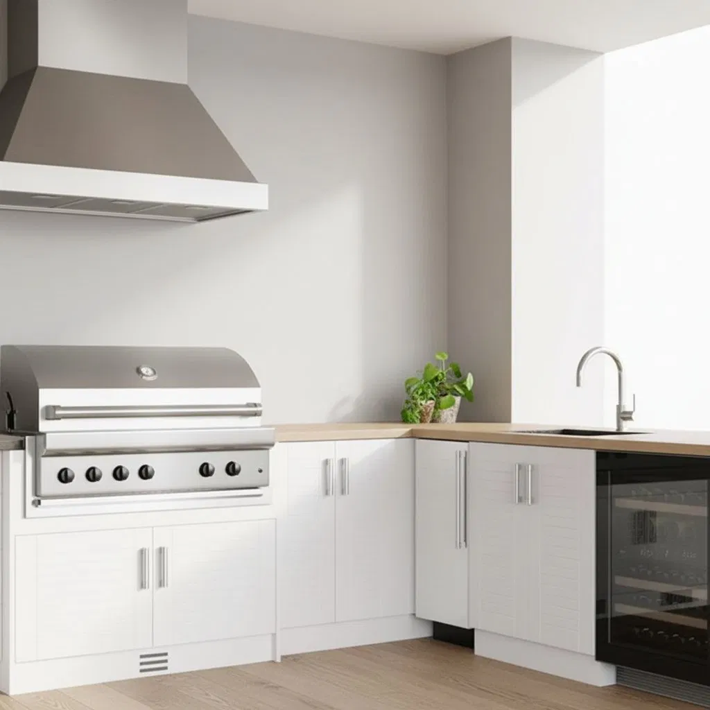 Gabinete de cocina BBQ modular exterior de acero inoxidable, resistente a la intemperie, a la corrosión y duradero para áreas de cocina en jardín y patio