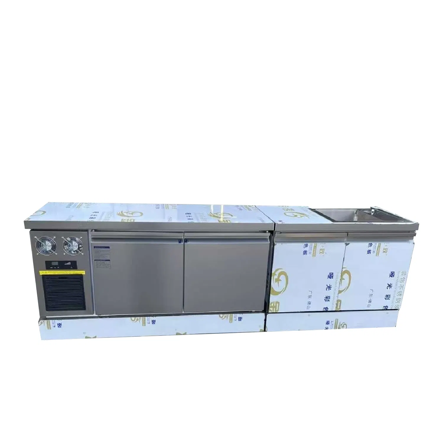 Estación de trabajo de acero inoxidable para bebidas con fregadero y bin de hielo para cafetería y tienda de té