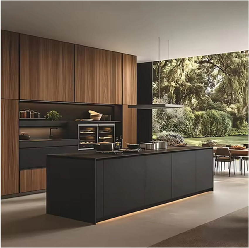 2025 Proveedor de Conjunto de Gabinetes de Isla de Cocina Modular Completo Muebles Modernos de Madera Pintura de Laca Amarilla Gabinete de Cocina