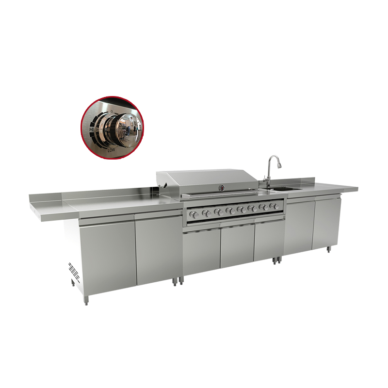 Isla de BBQ Fregadero de Acero Inoxidable Parrilla de Gas Mueble de Cocina Exterior con Refrigerador Integrado