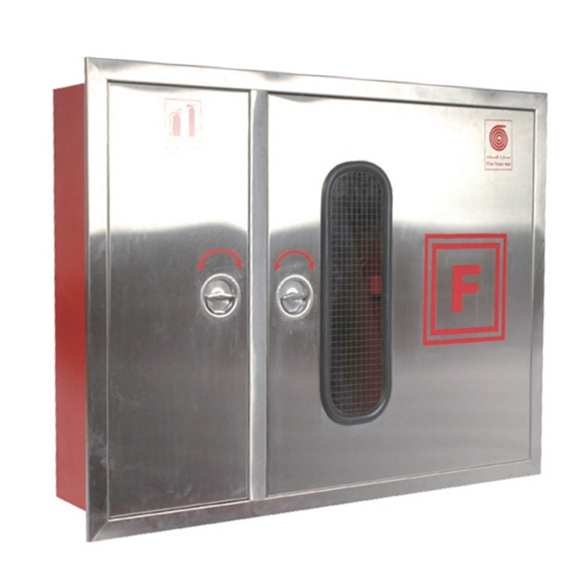 Gabinete de manguera contra incendios de acero inoxidable con ventana de inspección, gabinete de incendios montado en la pared
