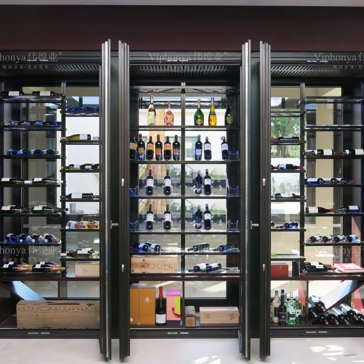 Frigorífico de vino de lujo negro mate, bodega alta personalizada, enfriador de vino tinto para hotel, diseño de armario para vino