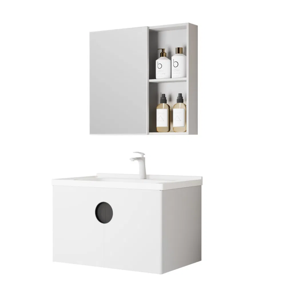 Armario de baño moderno de acero inoxidable montado en la pared, impermeable y con bajo formaldehído