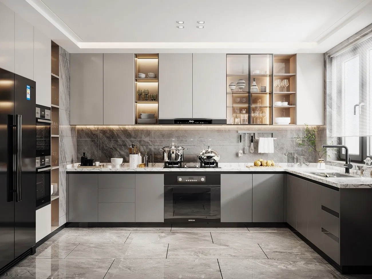 Sección de tres pistas personalizada 2025 Lesso Cocinas Modernas Fabricantes de Gabinetes de Acero Inoxidable Gabinetes de Cocina Modulares