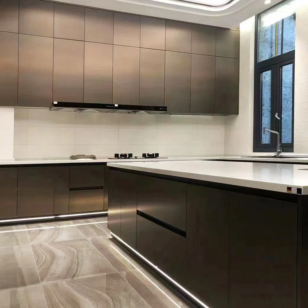 Gabinetes de cocina de acero inoxidable elegante para hogares modernos