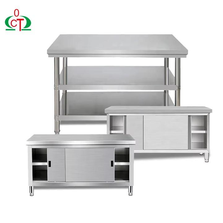 Mesa de trabajo de cocina comercial, gabinete, banco de trabajo, restaurante, mesa de acero inoxidable