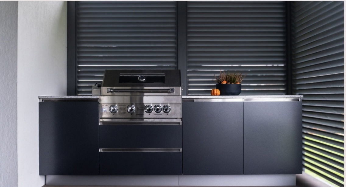 Mueble de cocina de aluminio y acero inoxidable para exteriores, fregadero doble y sencillo