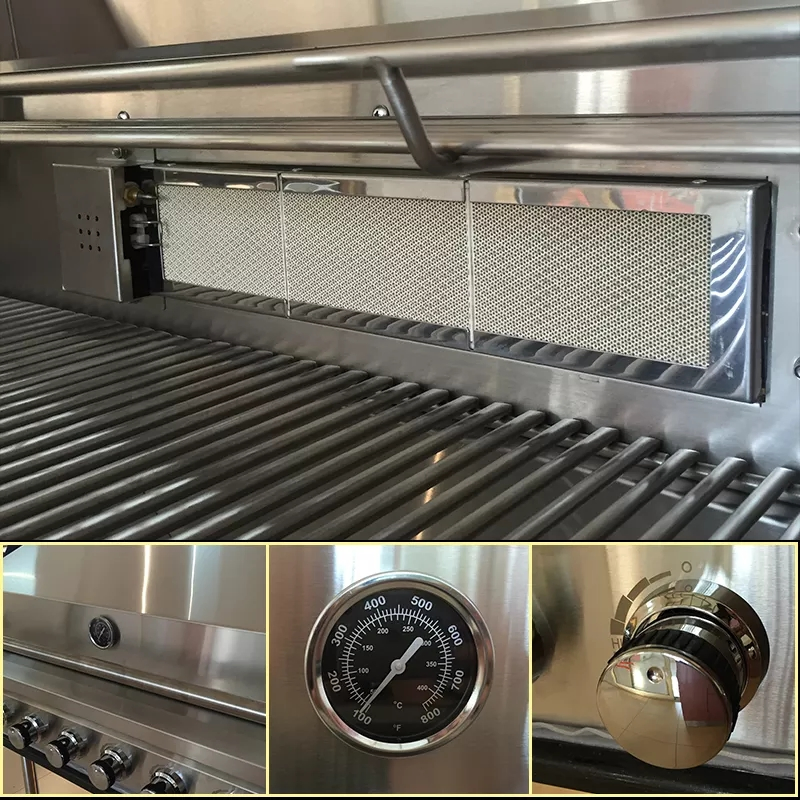 Isla de BBQ Fregadero de Acero Inoxidable Parrilla de Gas Mueble de Cocina Exterior con Refrigerador Integrado