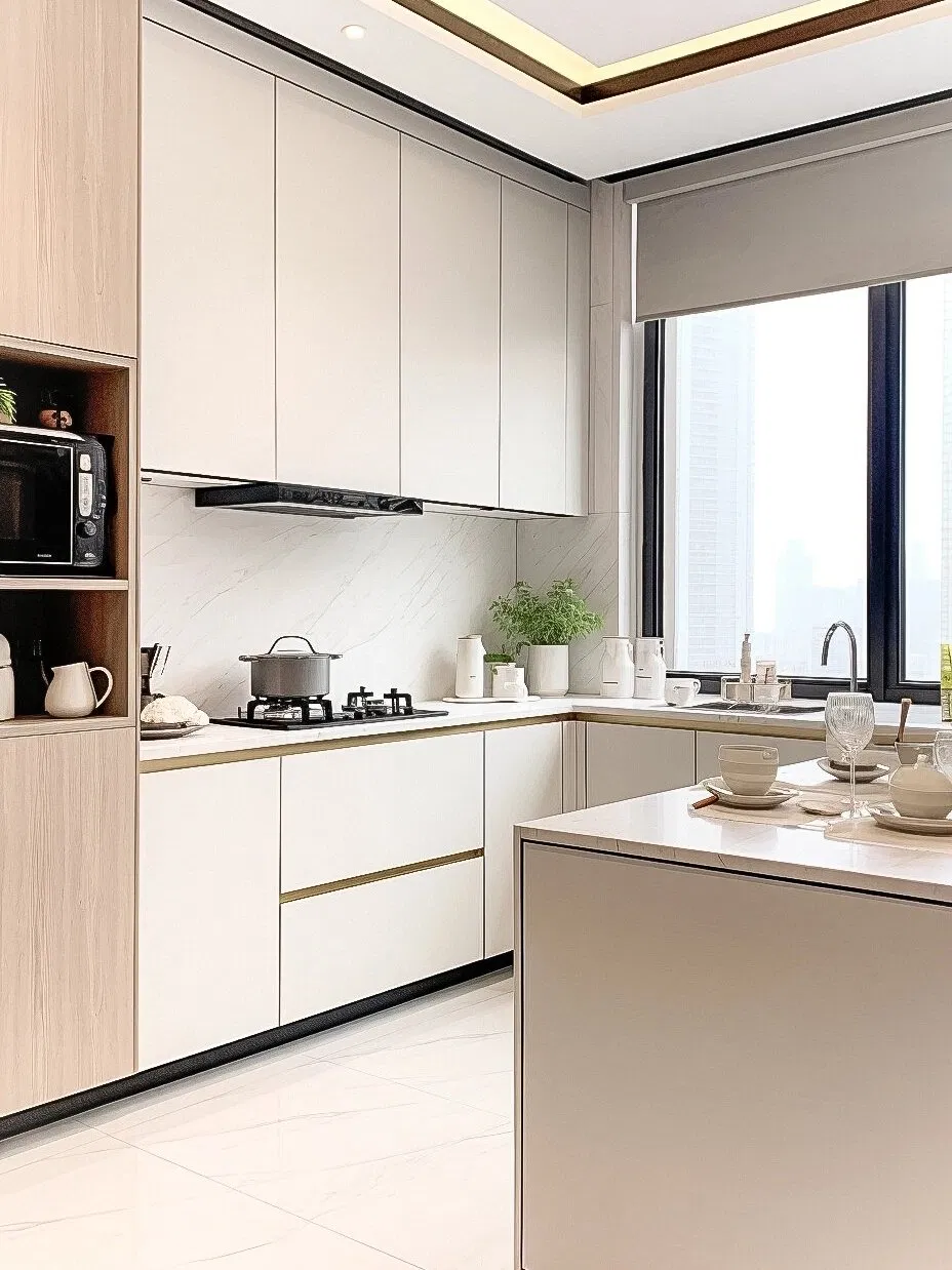 Gabinetes de cocina de alto brillo elegantes hechos de madera maciza