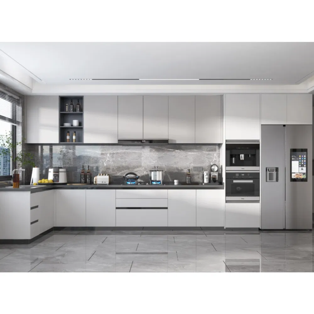 Gabinete de cocina blanco de acero inoxidable Swete con gabinetes altos