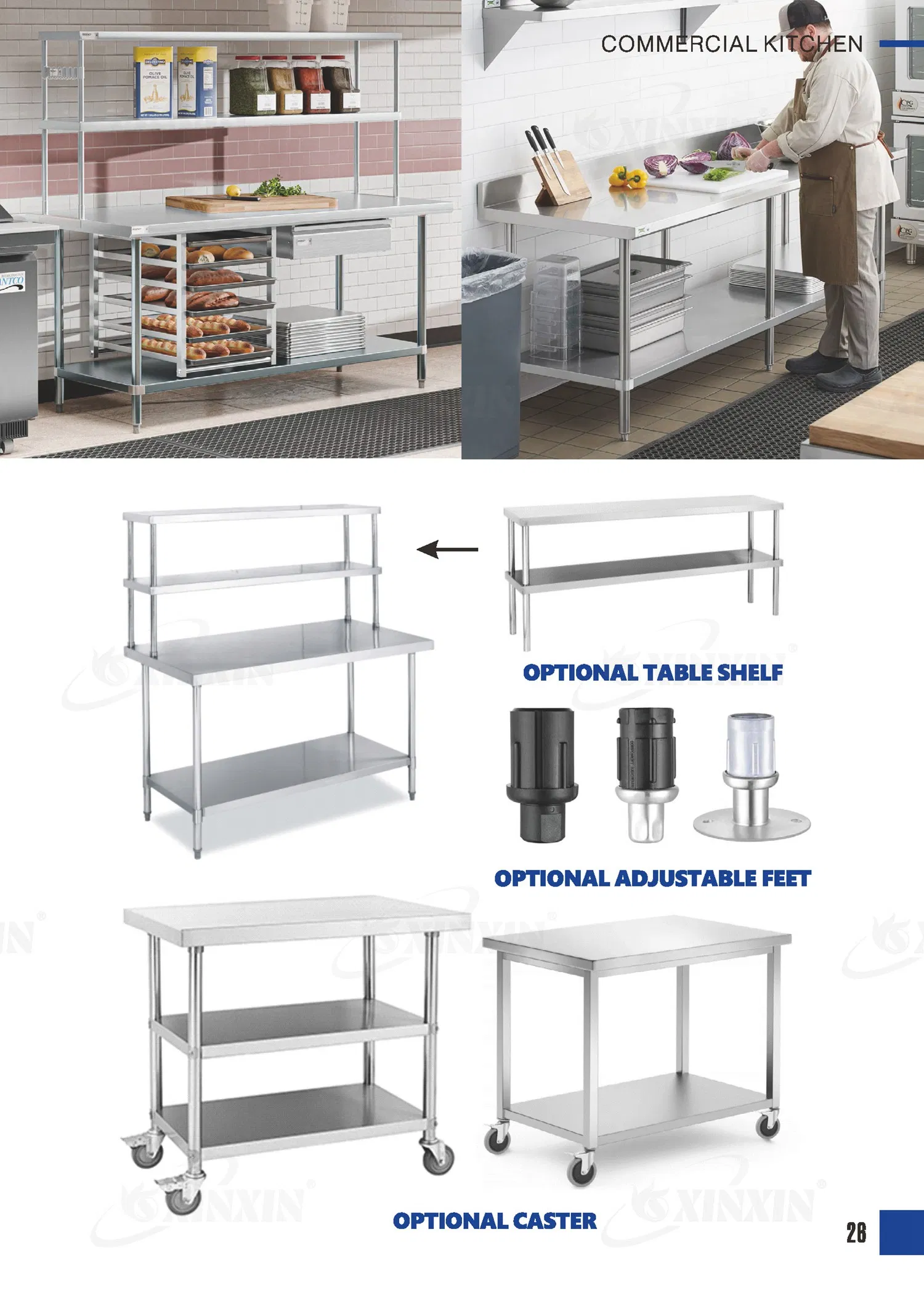 Mesa de trabajo moderna de acero inoxidable duradero con salpicadero para cocina, hogar o almacén